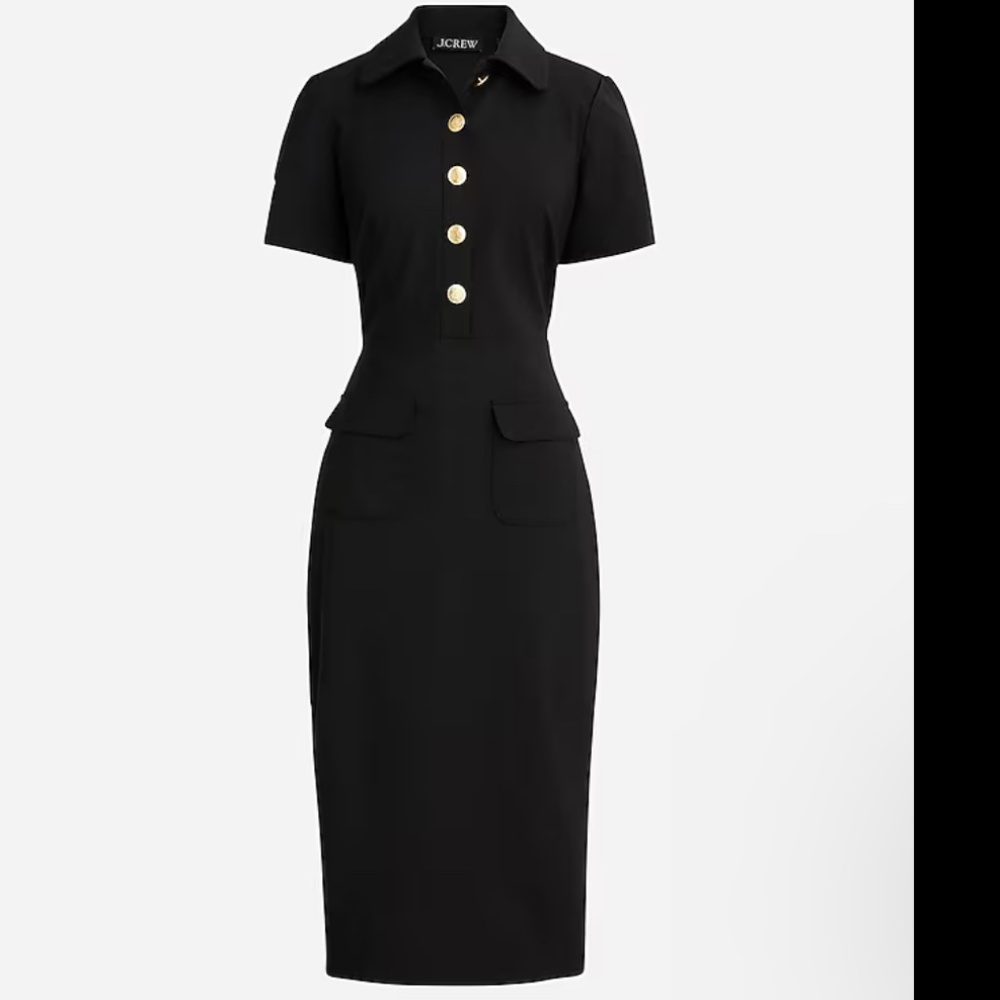 NWT J. Crew Stewie Black Collared sheath dress in bi-stretch wool blend SZ 2